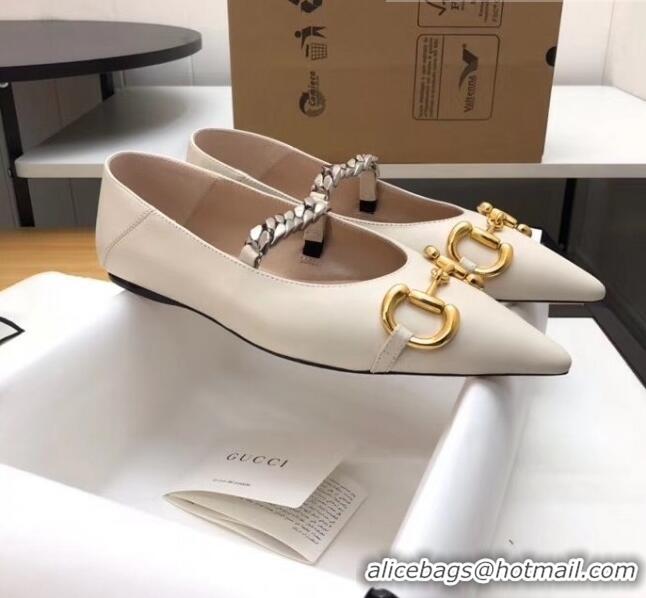 Traditional Specials Gucci Lambskin Chain Ballet Flat with Horsebit 621161 White 2020