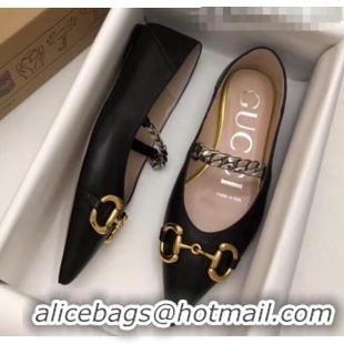 Low Cost Gucci Lambskin Chain Ballet Flat with Horsebit 621161 Black 2020