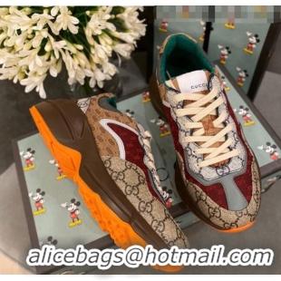 Reproduction Gucci Rhyton GG Supreme Multicolor G0903 Burgundy/Orange Sneakers 2020