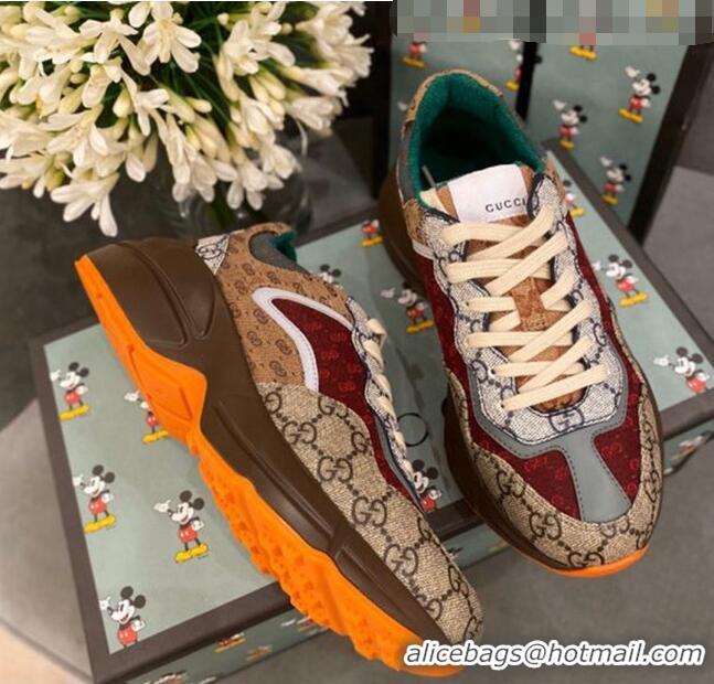 Reproduction Gucci Rhyton GG Supreme Multicolor G0903 Burgundy/Orange Sneakers 2020