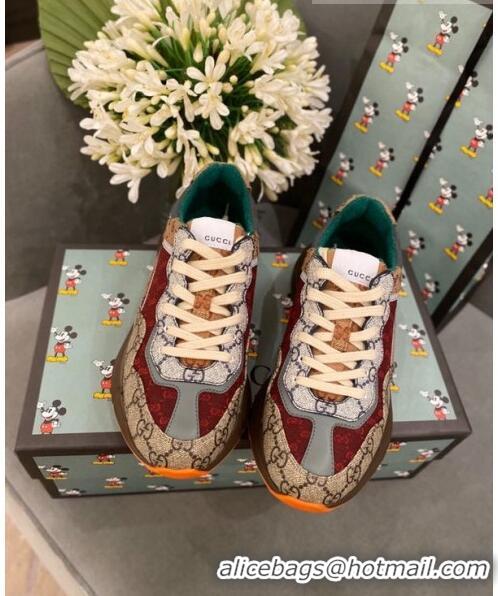 Reproduction Gucci Rhyton GG Supreme Multicolor G0903 Burgundy/Orange Sneakers 2020