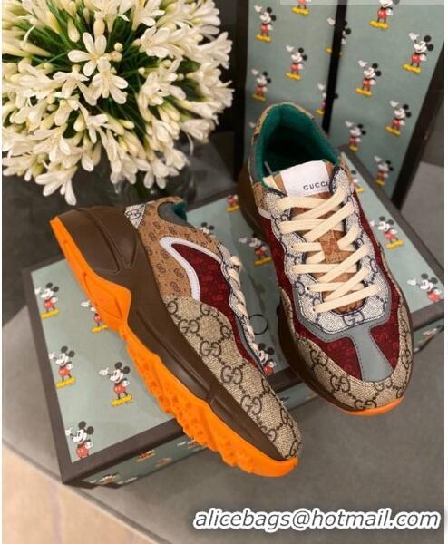 Reproduction Gucci Rhyton GG Supreme Multicolor G0903 Burgundy/Orange Sneakers 2020