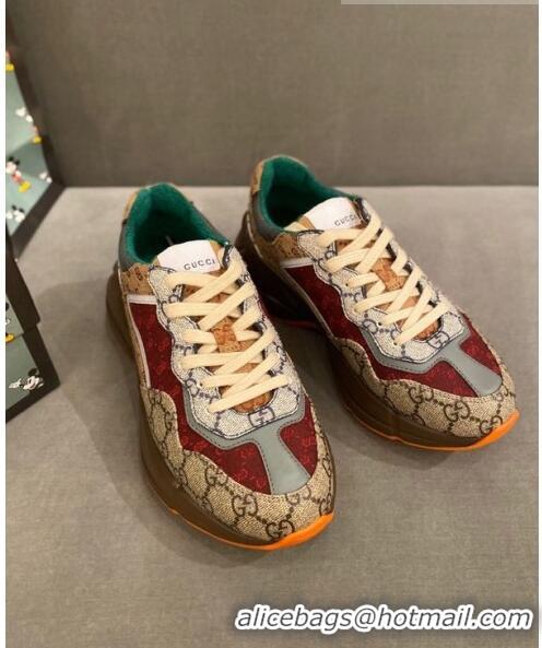 Reproduction Gucci Rhyton GG Supreme Multicolor G0903 Burgundy/Orange Sneakers 2020