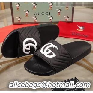 Famous Faux Gucci GG Rubber Slide Sandal G0905 Black/White 2020(For Women and Men)