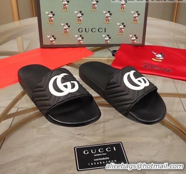 Famous Faux Gucci GG Rubber Slide Sandal G0905 Black/White 2020(For Women and Men)