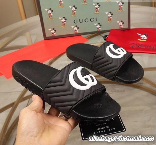 Famous Faux Gucci GG Rubber Slide Sandal G0905 Black/White 2020(For Women and Men)