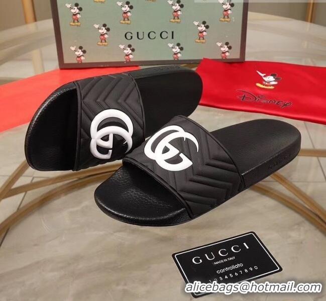 Famous Faux Gucci GG Rubber Slide Sandal G0905 Black/White 2020(For Women and Men)