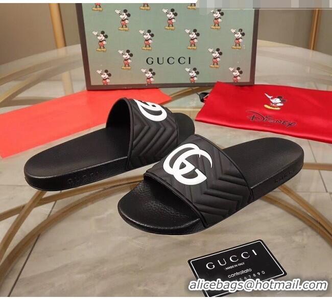 Famous Faux Gucci GG Rubber Slide Sandal G0905 Black/White 2020(For Women and Men)