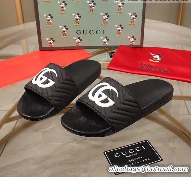 Famous Faux Gucci GG Rubber Slide Sandal G0905 Black/White 2020(For Women and Men)