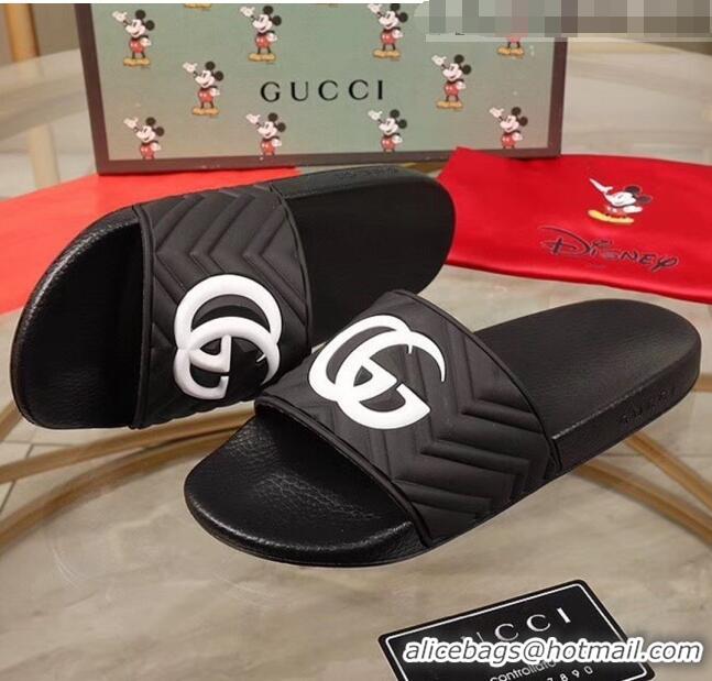 Famous Faux Gucci GG Rubber Slide Sandal G0905 Black/White 2020(For Women and Men)