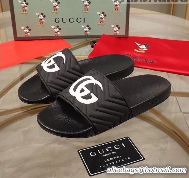 Famous Faux Gucci GG Rubber Slide Sandal G0905 Black/White 2020(For Women and Men)