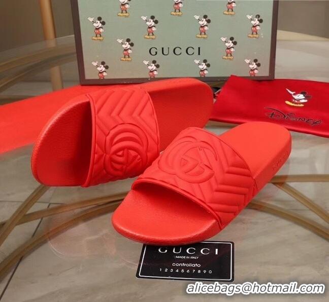 Good Taste Gucci GG Rubber Slide Sandal G0907 Red 2020(For Women and Men)