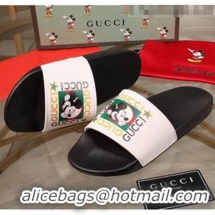 Good Taste Gucci Disney x Gucci Rubber Flat Slide Sandals G0908 White/Black 2020(For Women and Men)