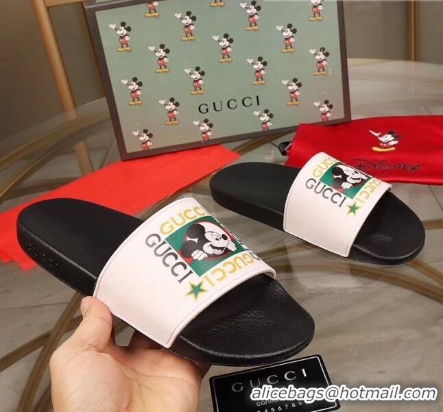 Good Taste Gucci Disney x Gucci Rubber Flat Slide Sandals G0908 White/Black 2020(For Women and Men)