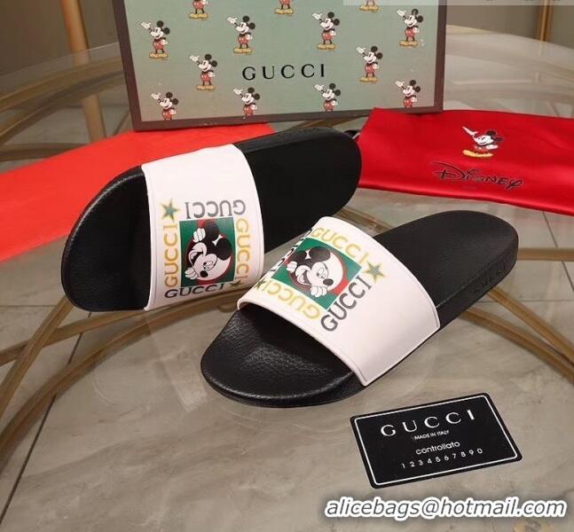 Good Taste Gucci Disney x Gucci Rubber Flat Slide Sandals G0908 White/Black 2020(For Women and Men)