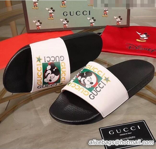 Good Taste Gucci Disney x Gucci Rubber Flat Slide Sandals G0908 White/Black 2020(For Women and Men)