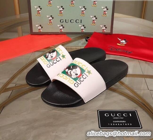 Good Taste Gucci Disney x Gucci Rubber Flat Slide Sandals G0908 White/Black 2020(For Women and Men)