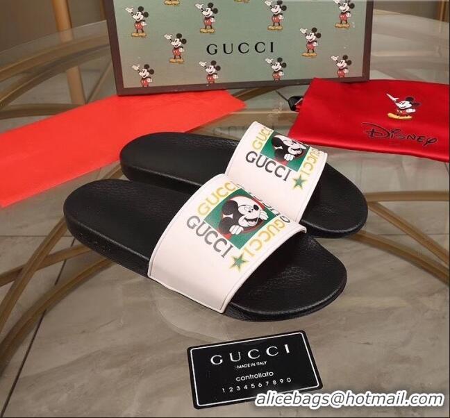 Good Taste Gucci Disney x Gucci Rubber Flat Slide Sandals G0908 White/Black 2020(For Women and Men)