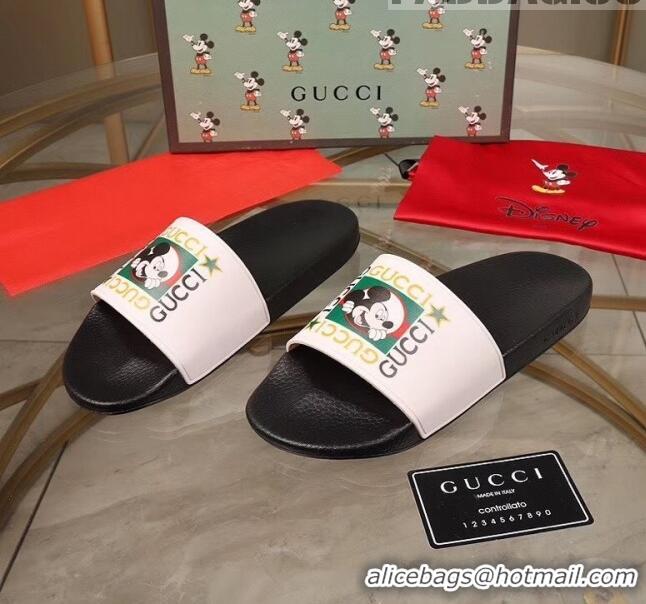 Good Taste Gucci Disney x Gucci Rubber Flat Slide Sandals G0908 White/Black 2020(For Women and Men)