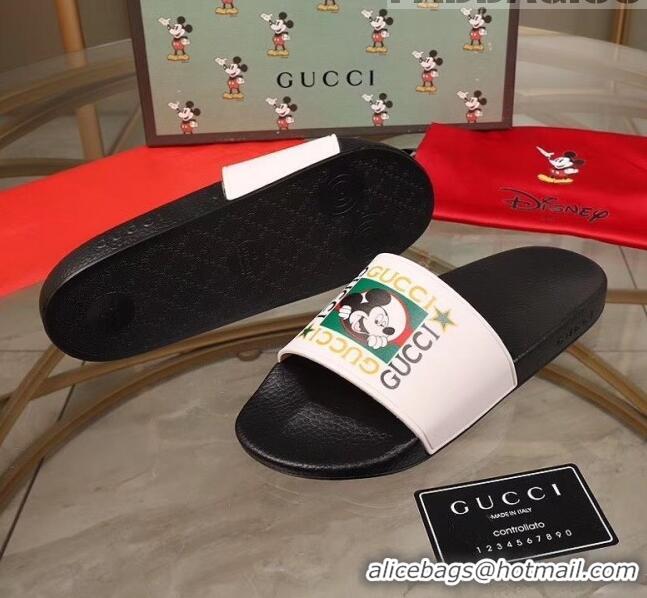 Good Taste Gucci Disney x Gucci Rubber Flat Slide Sandals G0908 White/Black 2020(For Women and Men)