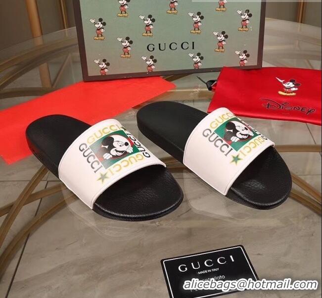 Good Taste Gucci Disney x Gucci Rubber Flat Slide Sandals G0908 White/Black 2020(For Women and Men)