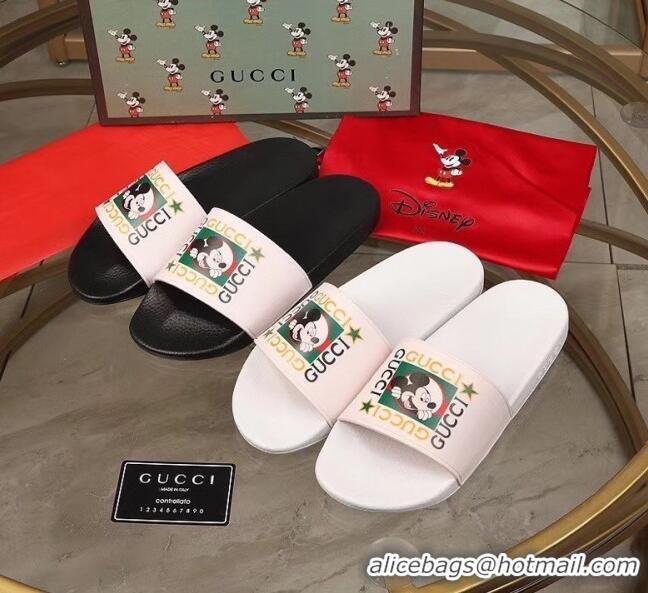 Good Taste Gucci Disney x Gucci Rubber Flat Slide Sandals G0908 White/Black 2020(For Women and Men)