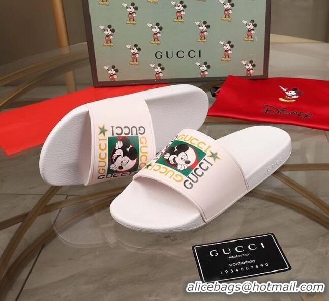 Grade Quality Gucci Disney x Gucci Rubber Flat Slide Sandals G0908 White 2020 (For Women and Men)