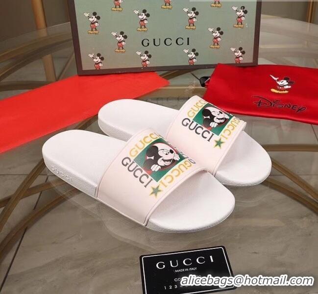 Grade Quality Gucci Disney x Gucci Rubber Flat Slide Sandals G0908 White 2020 (For Women and Men)