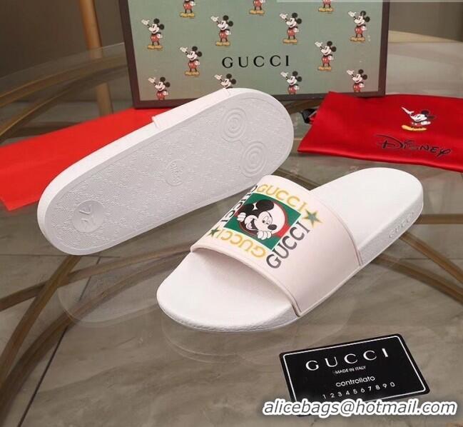 Grade Quality Gucci Disney x Gucci Rubber Flat Slide Sandals G0908 White 2020 (For Women and Men)