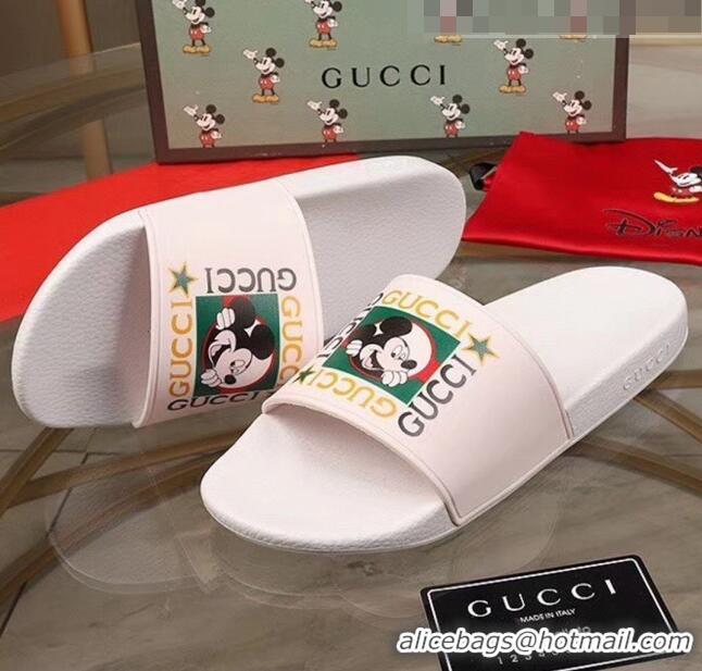 Grade Quality Gucci Disney x Gucci Rubber Flat Slide Sandals G0908 White 2020 (For Women and Men)