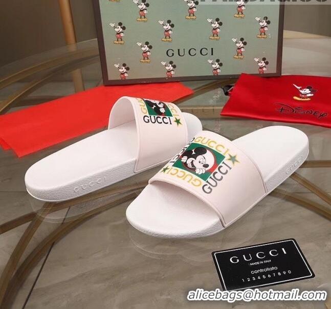 Grade Quality Gucci Disney x Gucci Rubber Flat Slide Sandals G0908 White 2020 (For Women and Men)