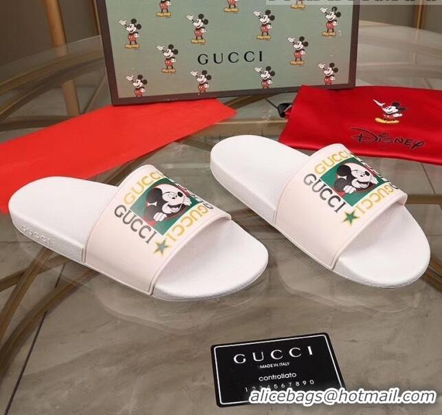 Grade Quality Gucci Disney x Gucci Rubber Flat Slide Sandals G0908 White 2020 (For Women and Men)