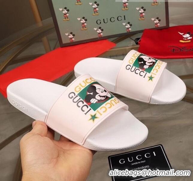 Grade Quality Gucci Disney x Gucci Rubber Flat Slide Sandals G0908 White 2020 (For Women and Men)