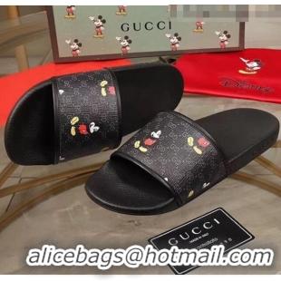 Popular Style Gucci Disney x Gucci Mickey GG Supreme Flat Slide Sandals G0910 Black 2020(For Women and Men)