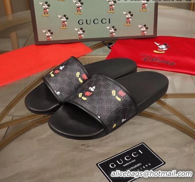 Popular Style Gucci Disney x Gucci Mickey GG Supreme Flat Slide Sandals G0910 Black 2020(For Women and Men)