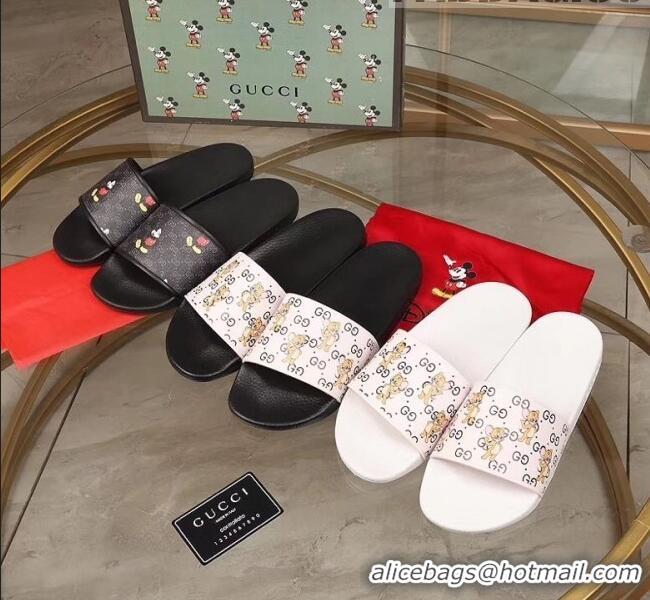 Popular Style Gucci Disney x Gucci Mickey GG Supreme Flat Slide Sandals G0910 Black 2020(For Women and Men)