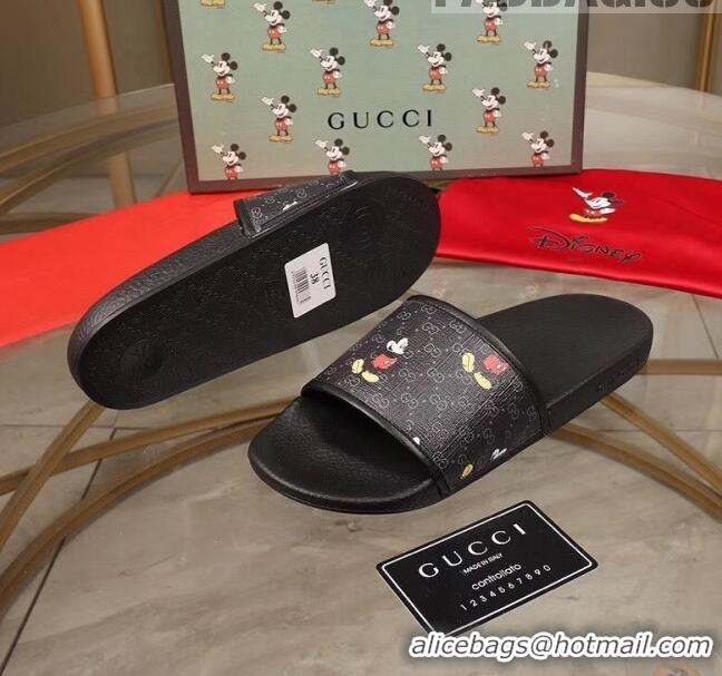 Popular Style Gucci Disney x Gucci Mickey GG Supreme Flat Slide Sandals G0910 Black 2020(For Women and Men)