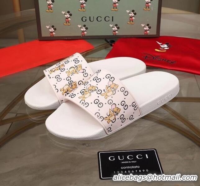 Famous Faux Gucci Mice Print Rubber Slide Sandal G0912 White 2020(For Women and Men)