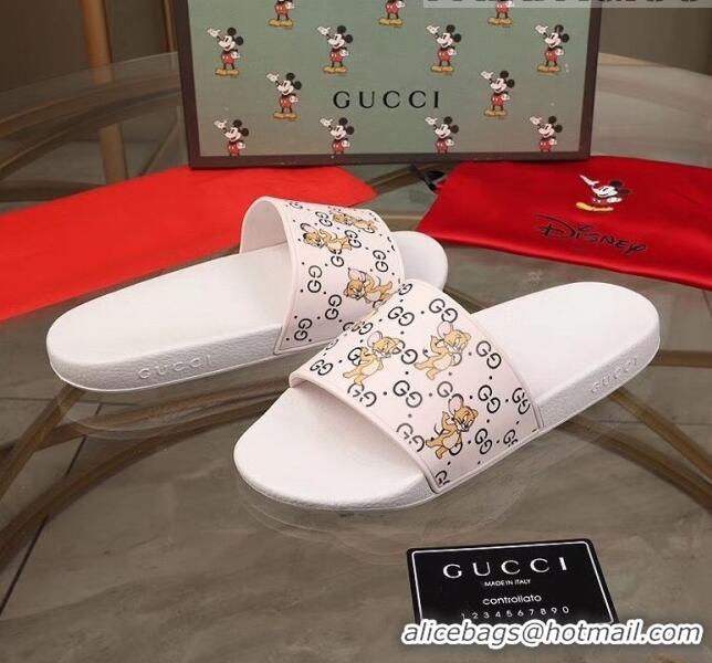 Famous Faux Gucci Mice Print Rubber Slide Sandal G0912 White 2020(For Women and Men)