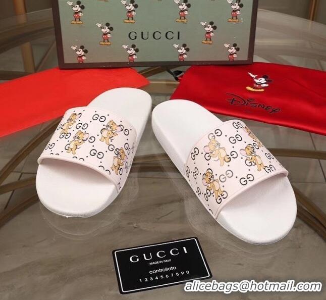 Famous Faux Gucci Mice Print Rubber Slide Sandal G0912 White 2020(For Women and Men)