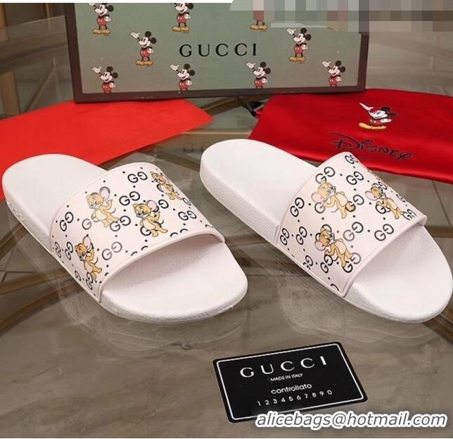 Famous Faux Gucci Mice Print Rubber Slide Sandal G0912 White 2020(For Women and Men)