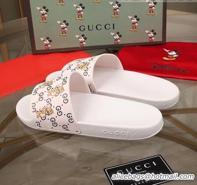 Famous Faux Gucci Mice Print Rubber Slide Sandal G0912 White 2020(For Women and Men)