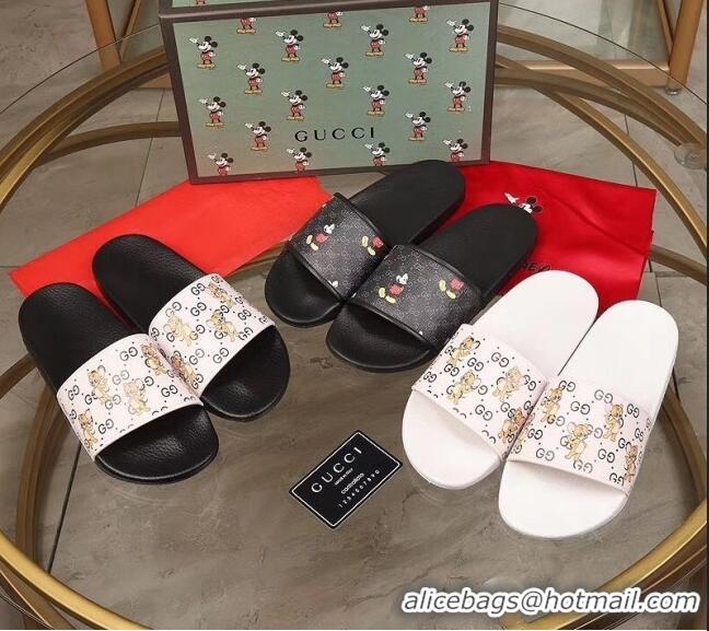 Famous Faux Gucci Mice Print Rubber Slide Sandal G0912 White 2020(For Women and Men)