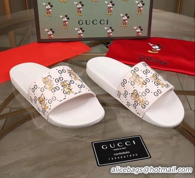 Famous Faux Gucci Mice Print Rubber Slide Sandal G0912 White 2020(For Women and Men)