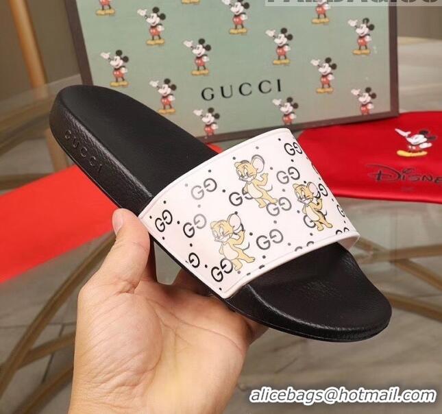 Trendy Design Gucci Mice Print Rubber Slide Sandal G0913 White/Black 2020(For Women and Men)