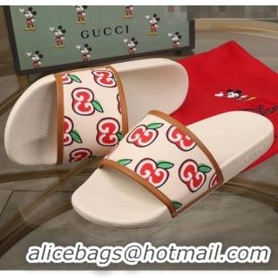 Trendy Design Gucci GG Apple Print Canvas Slide Sandal G0914 White/Brown 2020(For Women and Men)