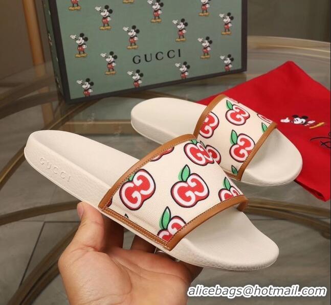 Trendy Design Gucci GG Apple Print Canvas Slide Sandal G0914 White/Brown 2020(For Women and Men)