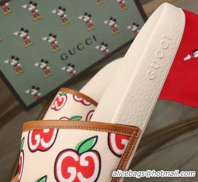 Trendy Design Gucci GG Apple Print Canvas Slide Sandal G0914 White/Brown 2020(For Women and Men)