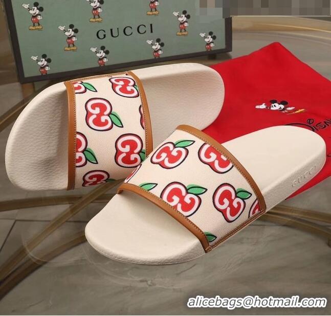 Trendy Design Gucci GG Apple Print Canvas Slide Sandal G0914 White/Brown 2020(For Women and Men)