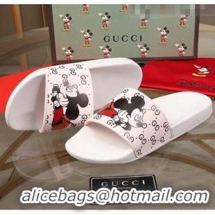 Discount Gucci x Disney Mickey GG Print Rubber Flat Slide Sandals G0916 White 2020